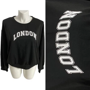Shein Sweatshirt Women 4XL Top London Black Cotton Athleisure Grunge Long Sleeve - Picture 1 of 12