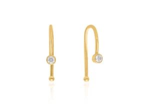 PENDIENTES DE GANCHO MÍNIMO DE DIAMANTES GENUINOS USO DIARIO JOYAS DE ORO 14K - Imagen 1 de 5