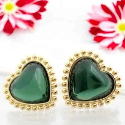 Tory Burch green heart stud earrings. Retail $98 - Image 1 of 4