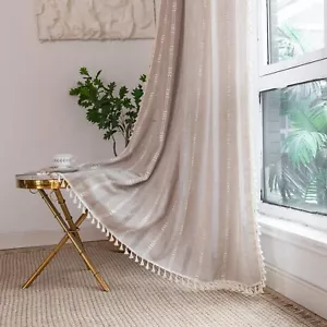 Linen Curtains 84 Inches Long - Embroidery Striped Farmhouse for Living Room,... - Picture 1 of 9
