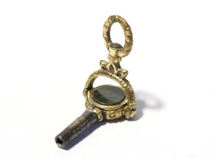 Antique Hinged Blood Stone Gilt Metal Pocket Watch Key Winder #WK29 - Picture 1 of 9