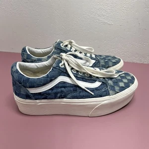 VANS Old Skool Stackform Platform Womens Size 8.5 Mens 7 Blue Denim Checked - Picture 1 of 11