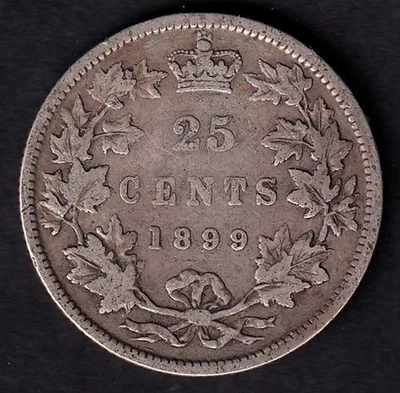 Canada 1899 25c Twenty Five Cent Silver Quarter Queen Victoria VG/F .925 Silver - Image 1 of 2