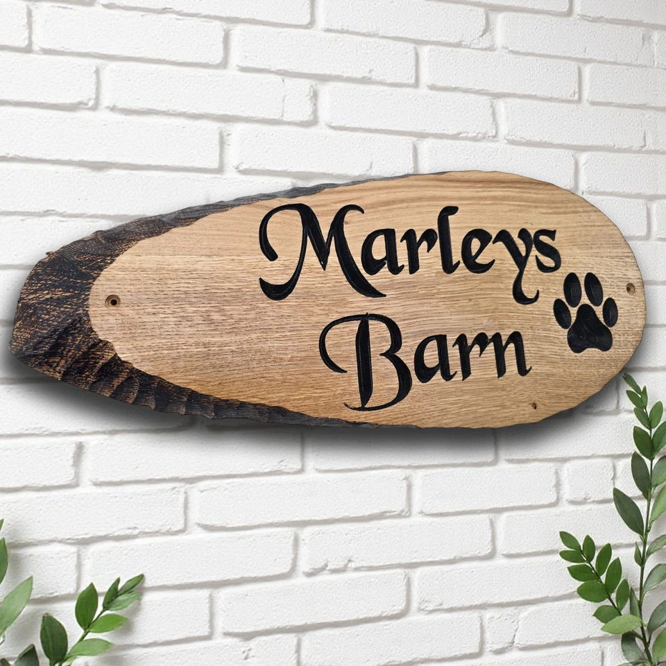 Custom Oak Plaque,Personalised Carved Wooden House Sign with Live Edges,Rustic - Image 1 of 4