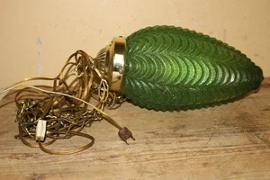 MCM Vintage 1960's/70's Green Glass Hanging Light Swag Lamp W/Chain WORKS - Picture 1 of 11
