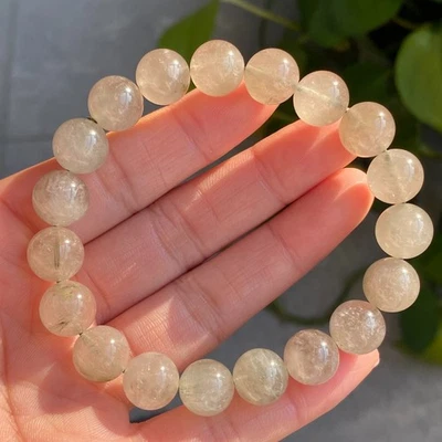 10.7mm Natural Green hair Rutilated Quartz Crystal Beads Bracelet - Image 1 of 4