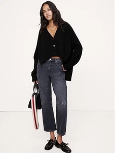 Banana Republic Oversized Merino Cotton High Low Cardigan | Black XL #815773 NEW - Picture 1 of 4