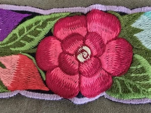 Cinturón Faja Mexicano Bordado Rojo Rosa Flores Arco Iris Talla Única 4 Todo -38" Largo - Imagen 1 de 5