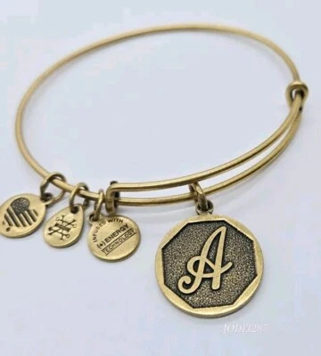 Alex and Ani Letra A Pulseira Berloque Inicial Tom Dourado Pendurado Redondo OSFM - Imagem 1 de 4