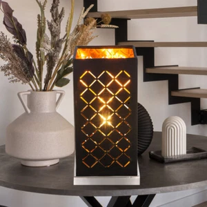 Luxus LED Nacht Tisch Leuchte Schlaf Gäste Zimmer Stoff Lese Lampe schwarz gold - Bild 1 von 10