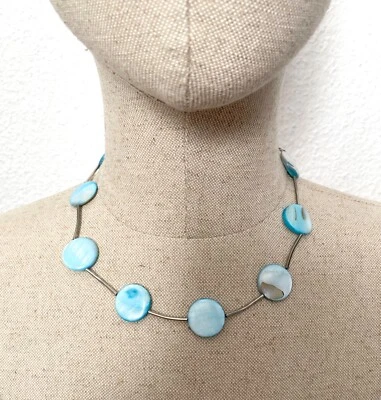 Collana Donna Blu E Argento In Conchiglia Nuova Bijoux Accessori Moda Regalo - Immagine 1 di 4
