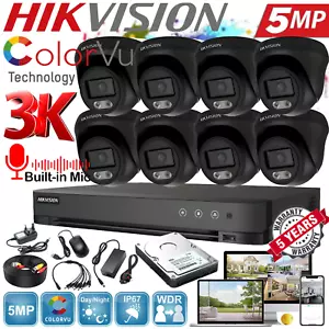 HIKVISION CCTV SECURITY SYSTEM 5MP AUDIO MIC CAMERA ColorVu Outdoor Night Vision - Picture 1 of 40