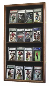 Graded Trading Card Display Case Taller 16 Sport Baseball Football Walnut Rack - Picture 1 of 6
