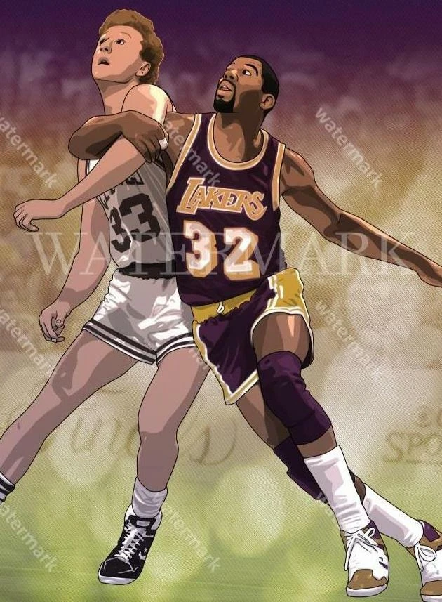 Foto DG184 Magic Johnson Boxes Out Larry Bird 8x10 11x14 16x20 Foto 1 de 1