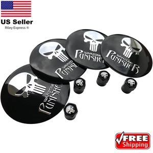 Punisher Wheel Center Hub Cap Sticker Decal 2.2" & Wheel Tire Valve Caps BUNDLE - Picture 1 of 12