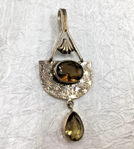 Sterling .925 Artisan Topaz/Green Colored Glass Slide Pendant Drop Star Design - Picture 1 of 7