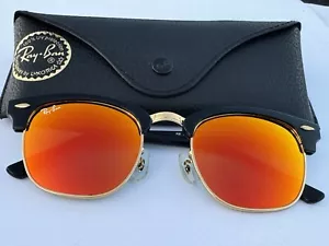 Nuovi occhiali da sole Ray-Ban RB3016 901/69 CLUBMASTER neri con specchio arancione 51 mm - Foto 1 di 20