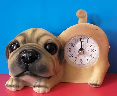 Cute Bulldog Figurine Desk Clock with Tail Cute Dog Home/Office Table Decoration Cover