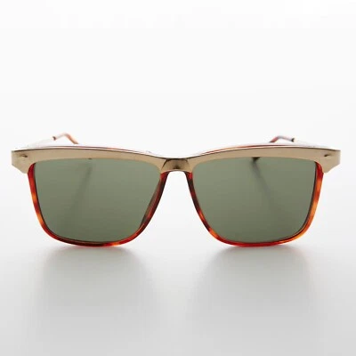Gold Brow Line Vintage Sunglasses Tortoise / Green Lens - Spinderella - Image 1 of 3