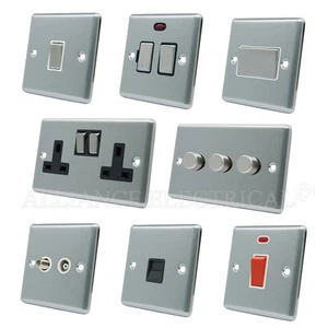 Full Range Satin Chrome Classical Sockets Switches Dimmers Black Metal Rocker - Picture 1 of 38