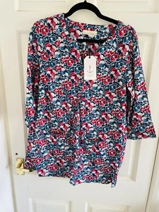 Seasalt Floral Blouse Top Blue Pink Size 10 - Picture 1 of 5