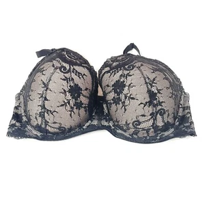 Dream Angels Victorias Secret 34DDD Lined Demi Bra Beige Black Floral Lace #1433 - Picture 1 of 14