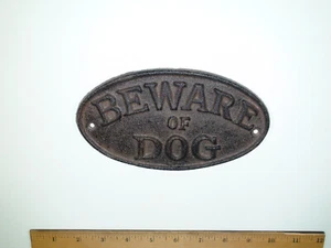 Cast Iron Beware Of Dog Oval Sign / Plaque - 7" Wide X 3.75" Tall - Picture 1 of 2