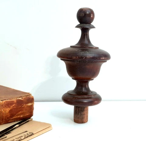 Antique turned wood finial French wooden architectural salvage furniture 4" Cover