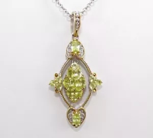 MICHAEL VALITUTTI Sterling Silver 2 Tone Peridot Dangle Pendant Necklace LMK2 - Picture 1 of 6