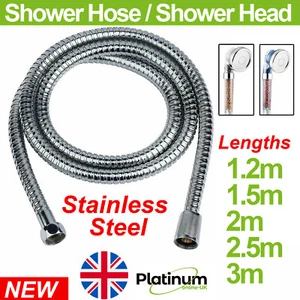 SHOWER HOSE 1.2/1.5/2/2.5M STAINLESS STEEL FLEXIBLE CHROME SHOWER BATHROOM PIPE - Picture 1 of 23