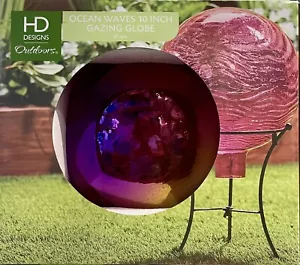 Gazing Ball 10" Gazing Globe Textured Glass Outdoor Yard Art Iridescent Hot Pink - Picture 1 of 5