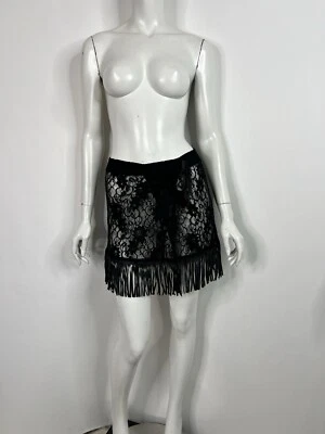 Falda De Colección Dolce & Gabbana D&G SS2000 Negra Encaje Cuero Transparente Flecos 40 S Foto 1 de 4