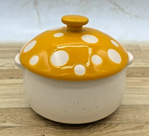 World Market Spotted Mushroom Lidded Soup Crock Gold Yellow Speckled Stoneware - Picture 1 of 14