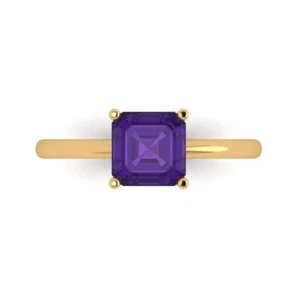 1.5Ct Asscher Cut Natural Amethyst Solitaire Engagement Ring, 14K Yellow Gold - Picture 1 of 11