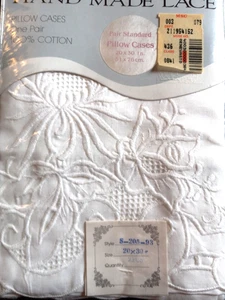 Hand Made Lace Geneva Cutwork Pair Standard Cases White New in Package - Picture 1 of 4