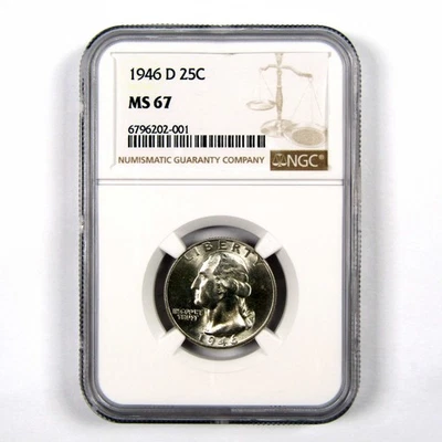 1946 D Washington Quarter MS 67 NGC 90% Silver 25c Unc SKU:I9234 - Image 1 of 4