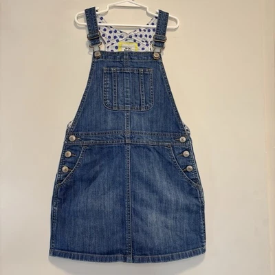 Mini Boden Denim Mono Vestido Falda Jersey Bolsillos Corazón Azul Niñas Talla 9/10 Foto 1 de 4