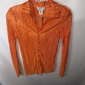 Rachel Zoe XS Orange Camp Collar Plisse Pleated Button Up Top NEW - Picture 1 of 9