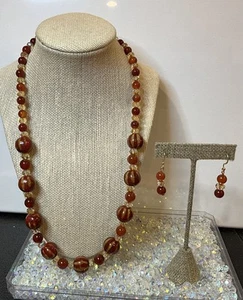 Handgefertigte rote Rost Onyx, artesische Perlen gelbe Kristall Halskette 18k GP Ohrringe Q - Bild 1 von 5