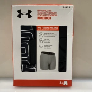 Under Armour - YM - Size-  Youth Boys Cotton Underwear Boxer Jock 3 Pack Black - Picture 1 of 4