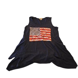 Camiseta sin mangas One World azul marino fluida con encaje patriótico bandera de Estados Unidos talla M D56 - Imagen 1 de 6