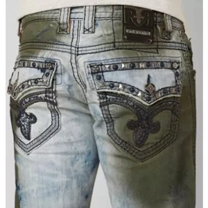 Rock Revival Jeans Mens Size 38x33 Blue Denim Skinny Biker Stretch Ayaan - Picture 1 of 17