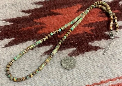 4mm old looking  turquoise heishi necklace/19"-21"(t195a-w0.5) - Image 1 of 2