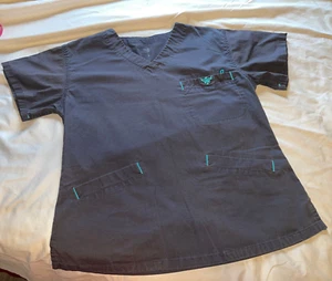 **COUTURE NURSE SCRUBS SS womens/girls  XS TOP & BOTTOM   BROWN/TURQUOISE TRIM - Picture 1 of 15