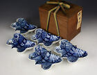 Japanese Antique Blue and White Butterfly Small Plate Set of 5 Meiji Period