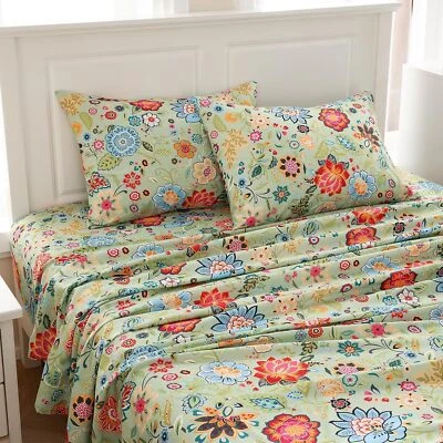 Queen Sheet Set Ultra Soft Deep Pocket Floral Bedding Wrinkle Free Microfiber - Image 1 of 4