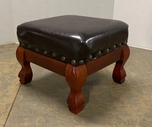 Wood and Faux Leather Small Foot Stool - Picture 1 of 5