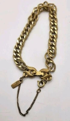 Brazalete Chapado en Oro Monet Firmado Vintage Doble Eslabón Redondo Cadena de Seguridad 7" Foto 1 de 4