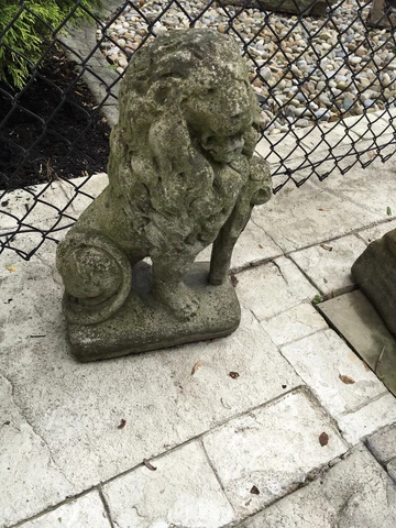 VINTAGE CEMENT LION GARDEN STATUE 20 1/2” T GREAT PATINA Cover