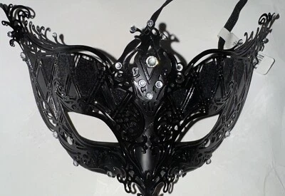 Mardi Gras Black Masquerade Mask metal black Jewel Party Mask - Image 1 of 2